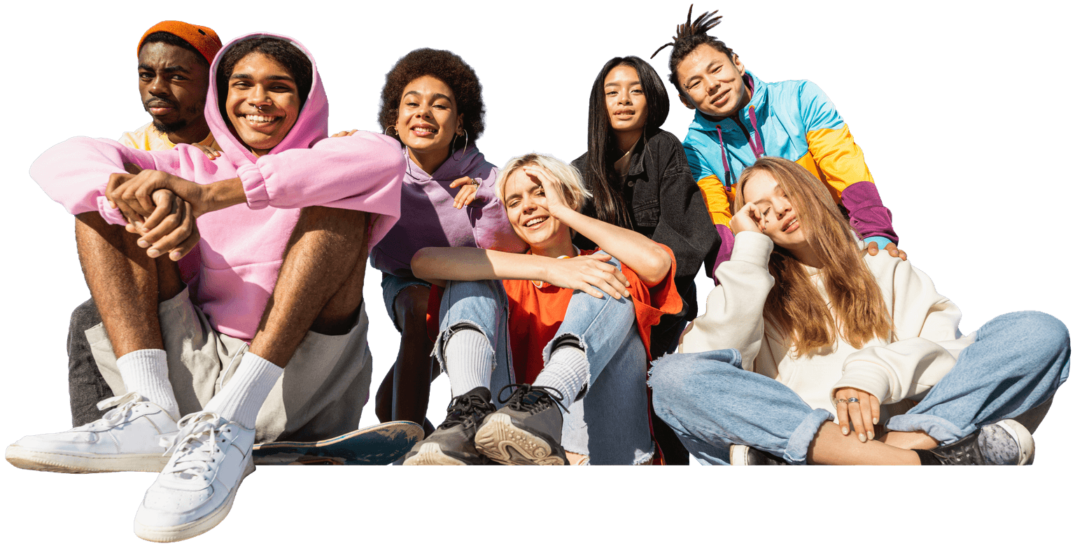 Diverse teenagers smiling together in a group photo